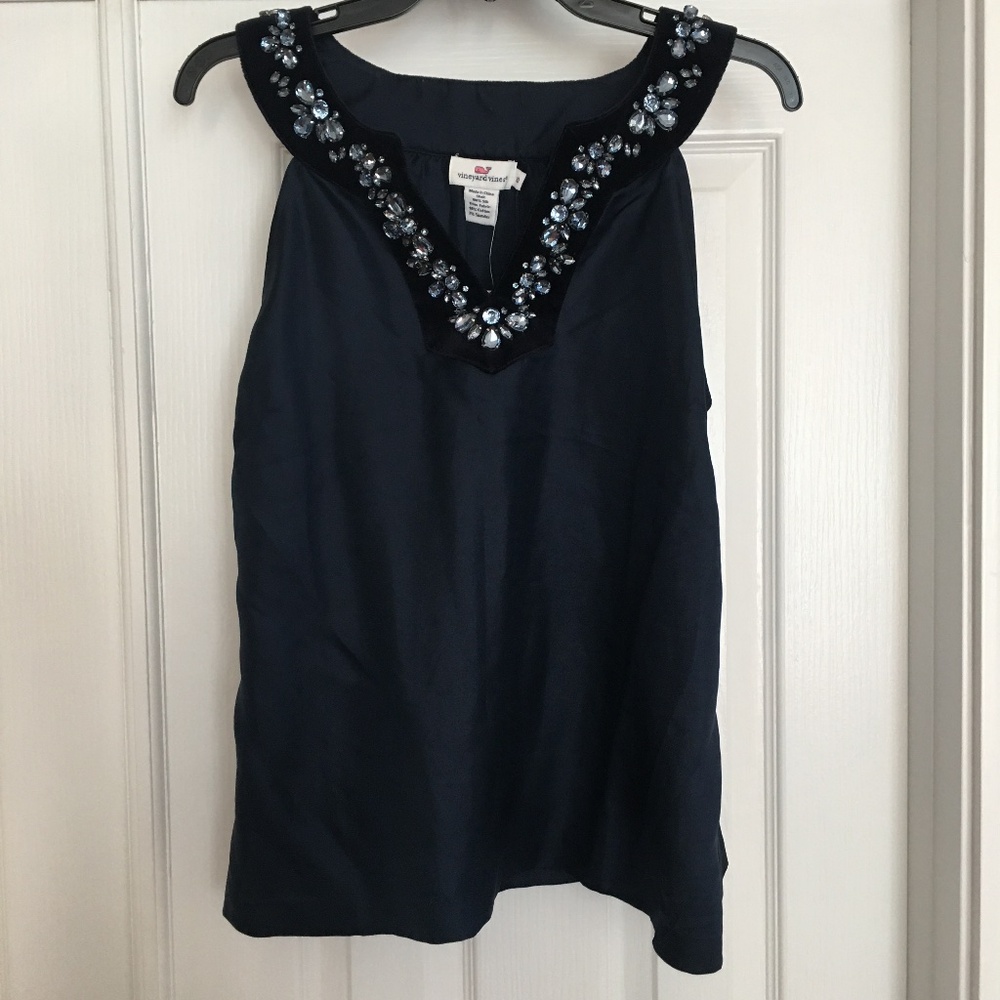 Vineyard Vines Midnight Blue Sleeveless Silk Top